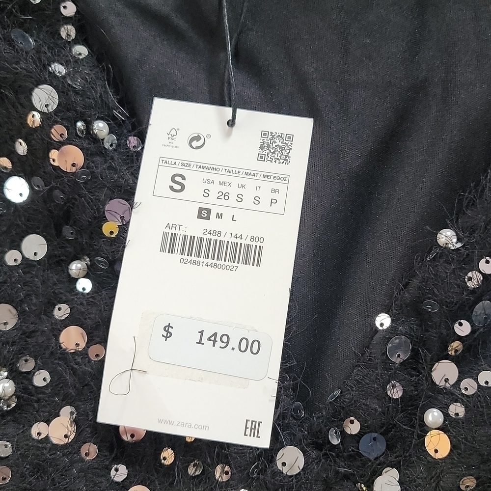 NWT ZARA Limited Edition Silver Sequin & Pearls HOLIDAY Maxi SMALL Dress FALL - Picture 4 of 13
